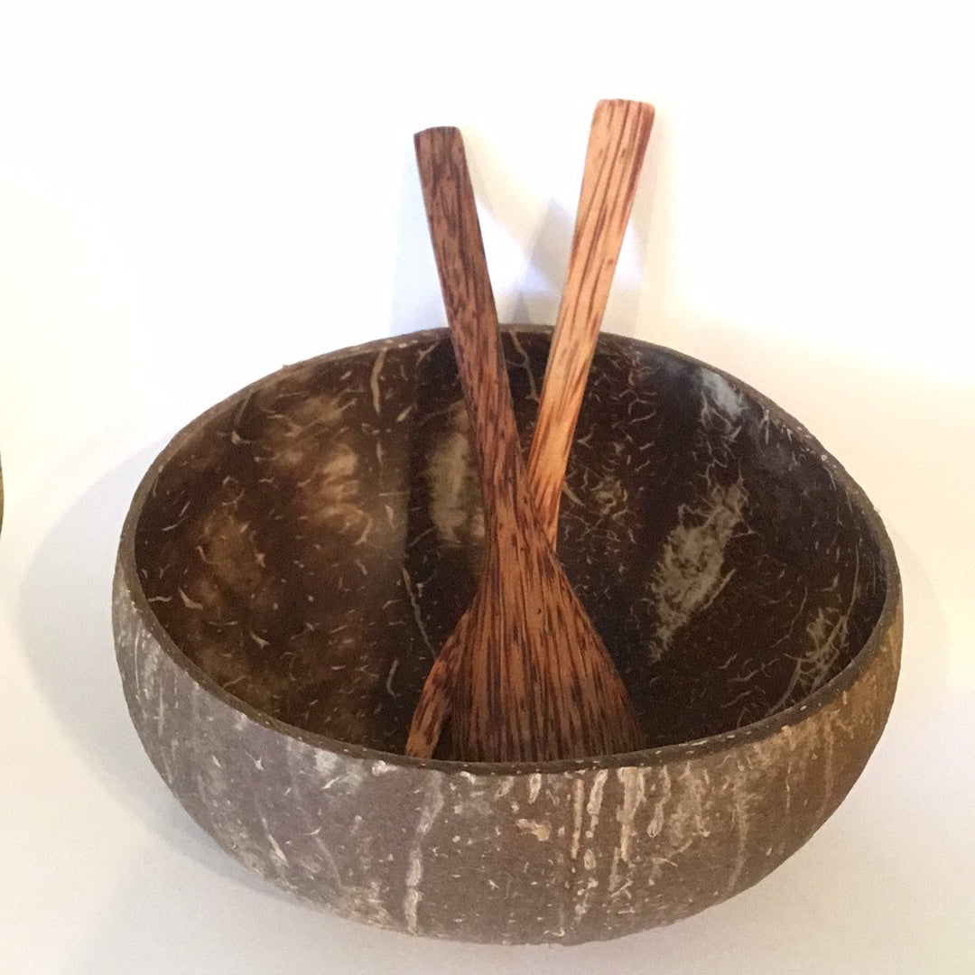 Coconut Bowl + 1 Boho Wood Spoon / Fork