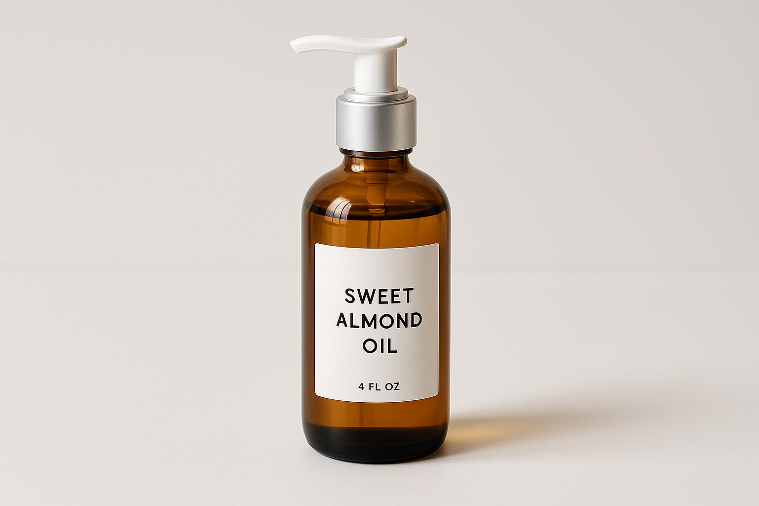 sweet almond oil in a 4 ounce amber bottle with a pump
